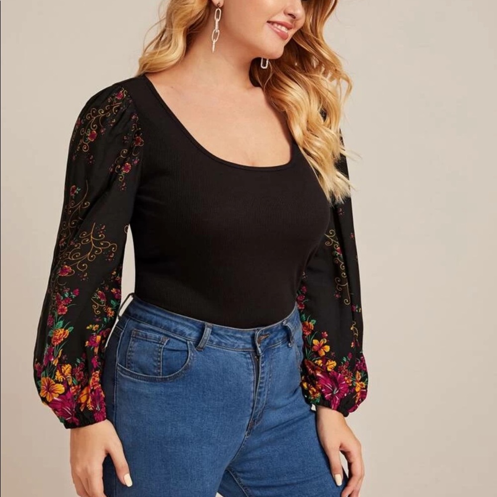 NEW Shein Puffed Sleeve Black Top